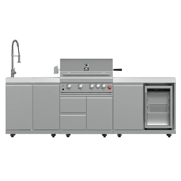 FORNO Bulnes Outdoor Kitchen 30-Inch BBQ 60,000 BTU, with Sear, Rotisserie Infrared Burners, 1.8 Cu.Ft. Beverage Center, & Black/White Countertops - MyBBQDirect