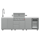 FORNO Bulnes Outdoor Kitchen 30-Inch BBQ 60,000 BTU, with Sear, Rotisserie Infrared Burners, 1.8 Cu.Ft. Beverage Center, & Black/White Countertops - MyBBQDirect