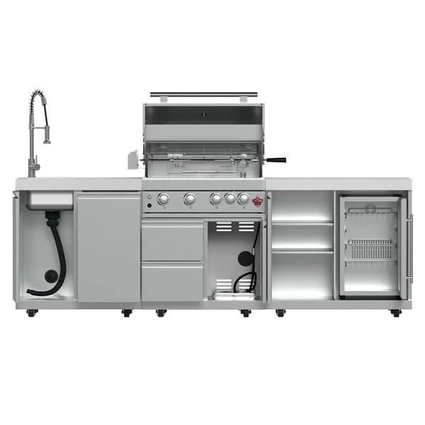 FORNO Bulnes Outdoor Kitchen 30-Inch BBQ 60,000 BTU, with Sear, Rotisserie Infrared Burners, 1.8 Cu.Ft. Beverage Center, & Black/White Countertops - MyBBQDirect
