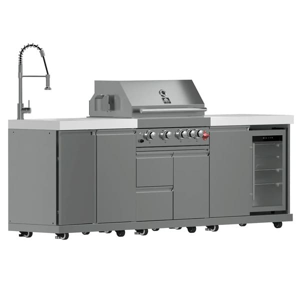 FORNO Bulnes Outdoor Kitchen 30-Inch BBQ 60,000 BTU, with Sear, Rotisserie Infrared Burners, 1.8 Cu.Ft. Beverage Center, & Black/White Countertops - MyBBQDirect