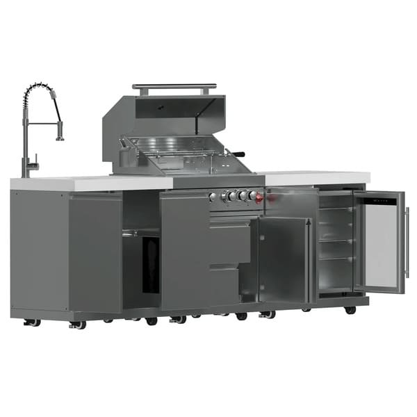 FORNO Bulnes Outdoor Kitchen 30-Inch BBQ 60,000 BTU, with Sear, Rotisserie Infrared Burners, 1.8 Cu.Ft. Beverage Center, & Black/White Countertops - MyBBQDirect