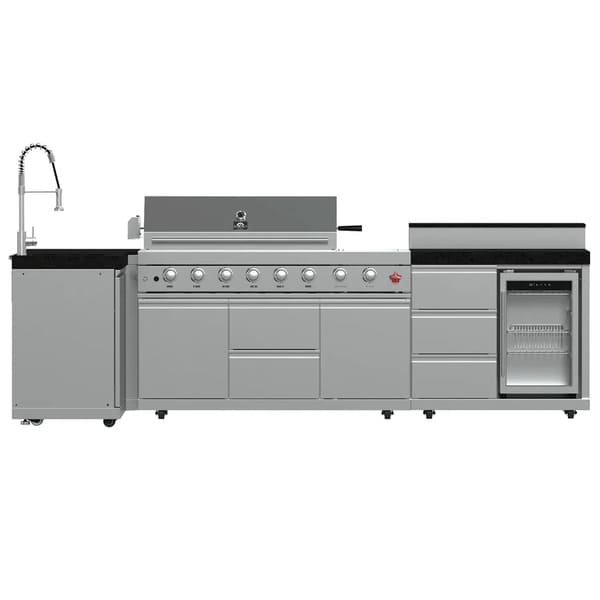 FORNO Bulnes Outdoor Kitchen 40-Inch BBQ 95,000 BTU, with 5 Burners, Sear & Rotisserie Infrared Side Burner, 1.8 cu.ft. Beverage Center & Black/White Countertops - MyBBQDirect