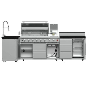 FORNO Bulnes Outdoor Kitchen 40-Inch BBQ 95,000 BTU, with 5 Burners, Sear & Rotisserie Infrared Side Burner, 1.8 cu.ft. Beverage Center & Black/White Countertops - MyBBQDirect