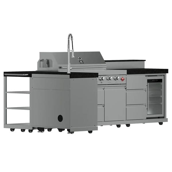 FORNO Bulnes Outdoor Kitchen 40-Inch BBQ 95,000 BTU, with 5 Burners, Sear & Rotisserie Infrared Side Burner, 1.8 cu.ft. Beverage Center & Black/White Countertops - MyBBQDirect
