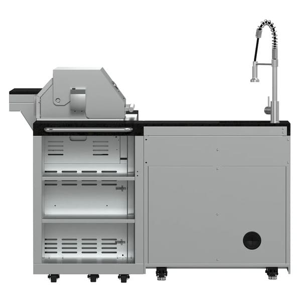 FORNO Bulnes Outdoor Kitchen 40-Inch BBQ 95,000 BTU, with 5 Burners, Sear & Rotisserie Infrared Side Burner, 1.8 cu.ft. Beverage Center & Black/White Countertops - MyBBQDirect