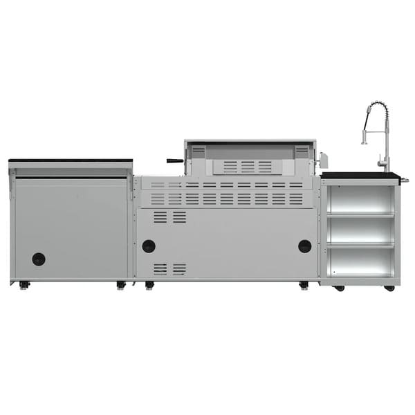 FORNO Bulnes Outdoor Kitchen 40-Inch BBQ 95,000 BTU, with 5 Burners, Sear & Rotisserie Infrared Side Burner, 1.8 cu.ft. Beverage Center & Black/White Countertops - MyBBQDirect