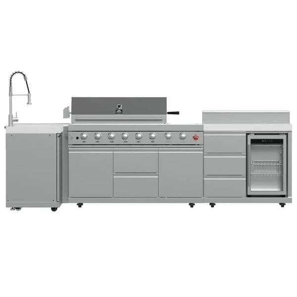 FORNO Bulnes Outdoor Kitchen 40-Inch BBQ 95,000 BTU, with 5 Burners, Sear & Rotisserie Infrared Side Burner, 1.8 cu.ft. Beverage Center & Black/White Countertops - MyBBQDirect