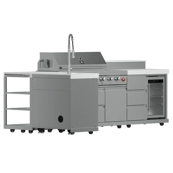 FORNO Bulnes Outdoor Kitchen 40-Inch BBQ 95,000 BTU, with 5 Burners, Sear & Rotisserie Infrared Side Burner, 1.8 cu.ft. Beverage Center & Black/White Countertops - MyBBQDirect