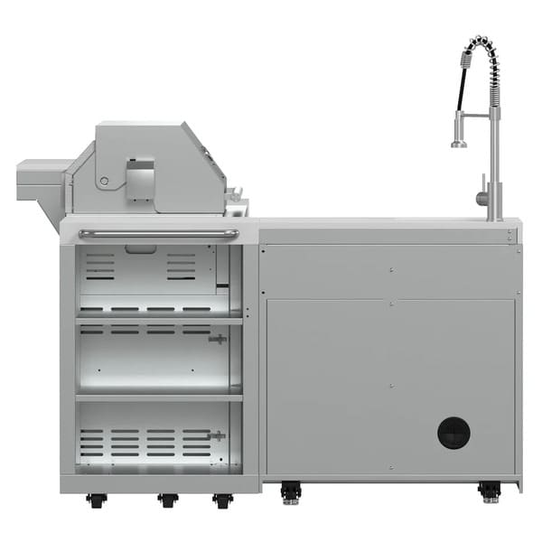 FORNO Bulnes Outdoor Kitchen 40-Inch BBQ 95,000 BTU, with 5 Burners, Sear & Rotisserie Infrared Side Burner, 1.8 cu.ft. Beverage Center & Black/White Countertops - MyBBQDirect