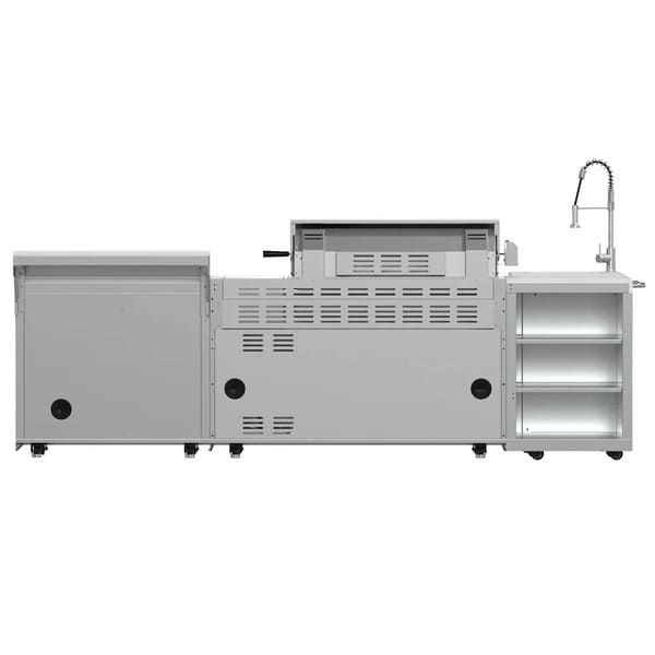 FORNO Bulnes Outdoor Kitchen 40-Inch BBQ 95,000 BTU, with 5 Burners, Sear & Rotisserie Infrared Side Burner, 1.8 cu.ft. Beverage Center & Black/White Countertops - MyBBQDirect