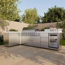 FORNO Bulnes Outdoor Kitchen 40-Inch BBQ 95,000 BTU, with 5 Burners, Sear & Rotisserie Infrared Side Burner, 1.8 cu.ft. Beverage Center & Black/White Countertops - MyBBQDirect