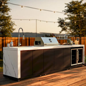 FORNO Rimini Outdoor Kitchen 30-Inch BBQ 62,000 BTU, 4.8 cu.ft. Beverage Center, Stainless Steel Sink, White Countertops FODKT2575WHT - MyBBQDirect