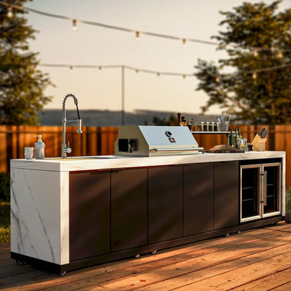 FORNO Rimini Outdoor Kitchen 30-Inch BBQ 62,000 BTU, 4.8 cu.ft. Beverage Center, Stainless Steel Sink, White Countertops FODKT2575WHT - MyBBQDirect