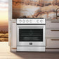 Close-up of the FORNO 31-inch refrigerator with left-hinge door in stainless steel, showcasing its sleek surface, minimalist contours, and premium finish.