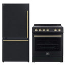 Forno 2-piece appliance package featuring a 30-inch electric range and a 31-inch refrigerator, both in a matching modern finish with sleek handles, displayed side by side for a coordinated kitchen setup.