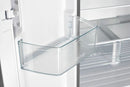 Close-up view of a door bin inside the Forno 30-inch French door refrigerator in stainless steel, showing a clear, spacious compartment ideal for storing bottles, condiments, and frequently used items.