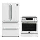 FORNO 2-Piece Appliance Package in white, featuring a 30-inch induction range and a 36-inch French door refrigerator with a sleek, modern finish—designed for a cohesive and stylish kitchen upgrade.