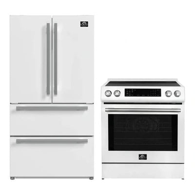 FORNO 2-Piece Appliance Package - 30-Inch Induction Range and 36-Inch French Door Refrigerator in White with Stainless Steel Handle FBDL-015-08CAUS