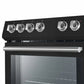 Close-up of the Forno 30-inch Leonardo electric range’s control knobs in antique brass finish, featuring easy-to-grip design with clear temperature markings.