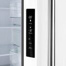 Close-up view of the control panel on the Forno 30-inch refrigerator in white, featuring a digital display with temperature settings, touch controls, and mode indicators for precise cooling management.