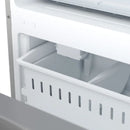 Close-up of the FORNO 31-inch left-hinge refrigerator in stainless steel, highlighting the smooth finish and modern design details.