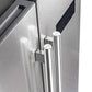 Close-up of the handles on the FORNO 33-inch side-by-side refrigerator in stainless steel, showcasing the ergonomic design and brushed metal finish.