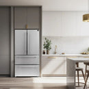 FORNO 36-inch French door refrigerator in stainless steel, featured in a modern kitchen setting, showcasing its sleek exterior, spacious design, and contemporary appeal.