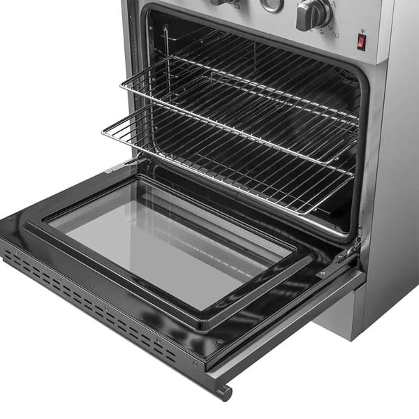 Close-up of the oven racks in the FORNO 30-inch gas range, showing sturdy metal construction and adjustable levels for versatile cooking options.