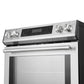 Close-up of the control knobs on the FORNO 30-inch induction range in stainless steel, featuring a polished metal finish and clearly labeled settings for precise cooking control.