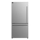 Front view of the FORNO 31-inch right-hinge refrigerator in stainless steel, featuring a sleek single-door design with a minimalist aesthetic and modern stainless finish.