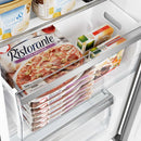 Close-up view of a clear interior drawer inside the FORNO pro-style refrigerator from the 3-Piece Appliance Package, designed with smooth gliding rails and ample space for storing produce, deli items, or beverages with easy access and visibility.