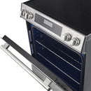 Detailed view of the oven door on the FORNO 30-inch induction range in stainless steel, highlighting its large glass window and sturdy stainless steel handle.