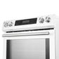 Close-up view of the control knobs on the FORNO 30-Inch Induction Range in white, highlighting the stainless steel finish and precise temperature control settings.