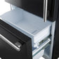 Open view of the bottom freezer drawer in the FORNO 31-Inch Bottom Freezer Door Refrigerator in Black, showing spacious storage compartments for frozen foods and organized access.