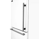 Close-up of the sleek integrated handles on the FORNO 31-inch left-hinge refrigerator in white, highlighting the smooth finish and ergonomic design.