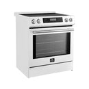 Angled front view of the FORNO 31-inch right-hinge refrigerator in white, highlighting its smooth finish and modern handle design.