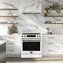 FORNO 31-Inch Refrigerator with Right Hinge in White – Shown in a modern kitchen setting, blending seamlessly with white cabinetry and stainless steel appliances.