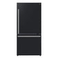 Front view of the FORNO 31-Inch Refrigerator with Right Hinge in Black, showcasing its minimalist design, smooth black finish, and vertical handle for easy access.