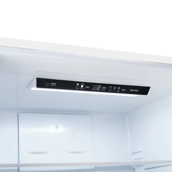 FORNO 31-Inch Right-Hinge Refrigerator in white, close-up view of the digital control panel located inside the unit.
