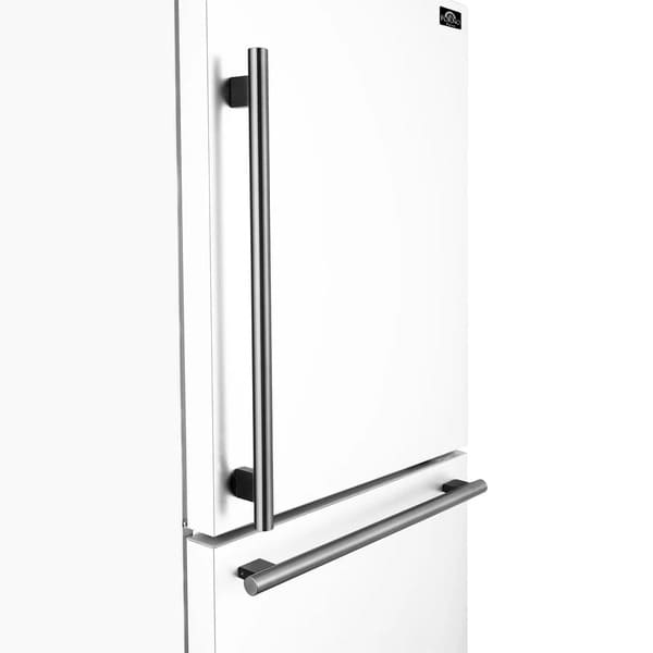 FORNO 31-Inch Right-Hinge Refrigerator in white, close-up side view highlighting the sleek, integrated door handles.