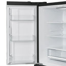 Close-up of the door bins inside the FORNO 36-Inch French Door Refrigerator in Black, featuring transparent compartments for easy organization of beverages, condiments, and small items.