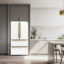Lifestyle view of the FORNO 36-Inch French Door Refrigerator in White, shown in a modern kitchen setting highlighting its elegant, contemporary design.