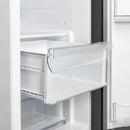 Interior view of the crisper drawers in the FORNO 36-Inch Side-by-Side Refrigerator with Water Dispenser in Black, featuring clear, spacious compartments for keeping fruits and vegetables fresh.