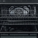 Detailed interior view of the Forno 30-inch Leonardo Espresso electric range, featuring a black enamel oven cavity with dual chrome racks, multiple rack positions, and ample space for multi-level cooking.