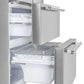 Side view of the drawers inside the FORNO 36-inch French door refrigerator in stainless steel, showing spacious and accessible storage compartments.