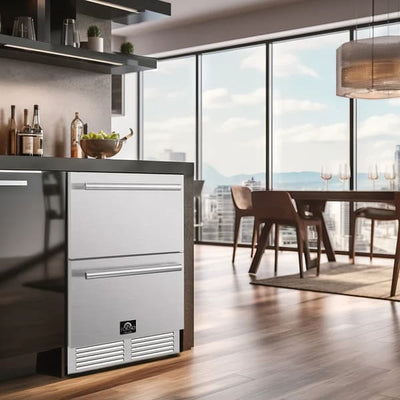 FORNO Cosenza 24-Inch 4.69 cu.ft. Built-In Indoor/Outdoor Drawer Freezer with Ice Maker FDRBI1838-24S