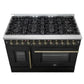 FORNO Galiano 48-Inch French Door Dual Fuel Range with 8 Burners and 6.58 Cu. Ft. Electric Convection Oven in Black/White with Antique Brass Trim - MyBBQDirect