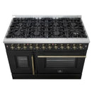 FORNO Galiano 48-Inch French Door Dual Fuel Range with 8 Burners and 6.58 Cu. Ft. Electric Convection Oven in Black/White with Antique Brass Trim - MyBBQDirect