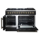 FORNO Galiano 48-Inch French Door Dual Fuel Range with 8 Burners and 6.58 Cu. Ft. Electric Convection Oven in Black/White with Antique Brass Trim - MyBBQDirect