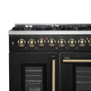FORNO Galiano 48-Inch French Door Dual Fuel Range with 8 Burners and 6.58 Cu. Ft. Electric Convection Oven in Black/White with Antique Brass Trim - MyBBQDirect